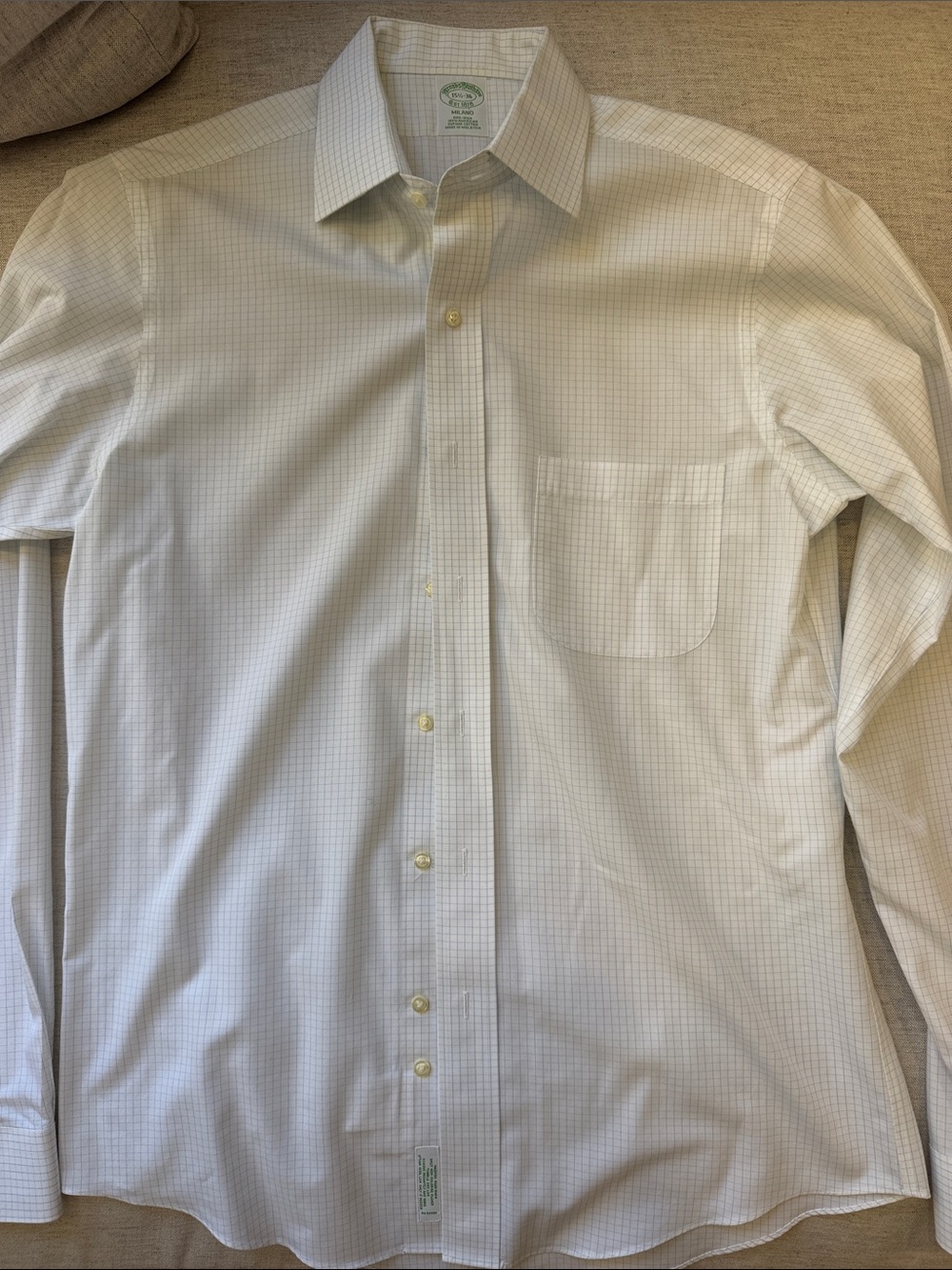 Brooks Brothers White Dress Shirt with Light Gray Windowpane